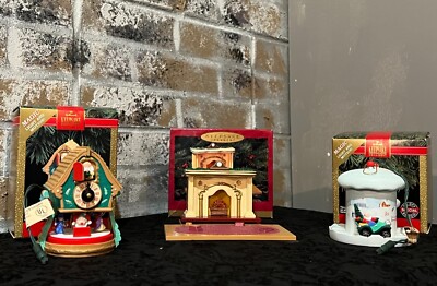 Christmas Ornaments: Flickering Light Fireplace, Enchanted Clock, Yuletide Rider