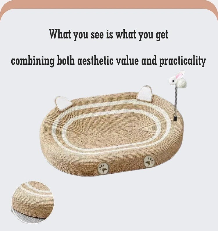 Oval Sisal Cat Scratcher and Bed, 24x15 Inch, with Interactive Toy for Large Cat - Image 4 of 4