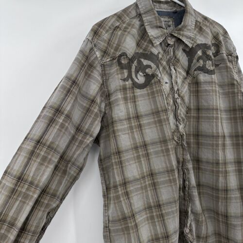 Guess Shirt Men XL Green Plaid Western Long Sleeve Button Up Vintage 90s Grunge - Picture 5 of 10