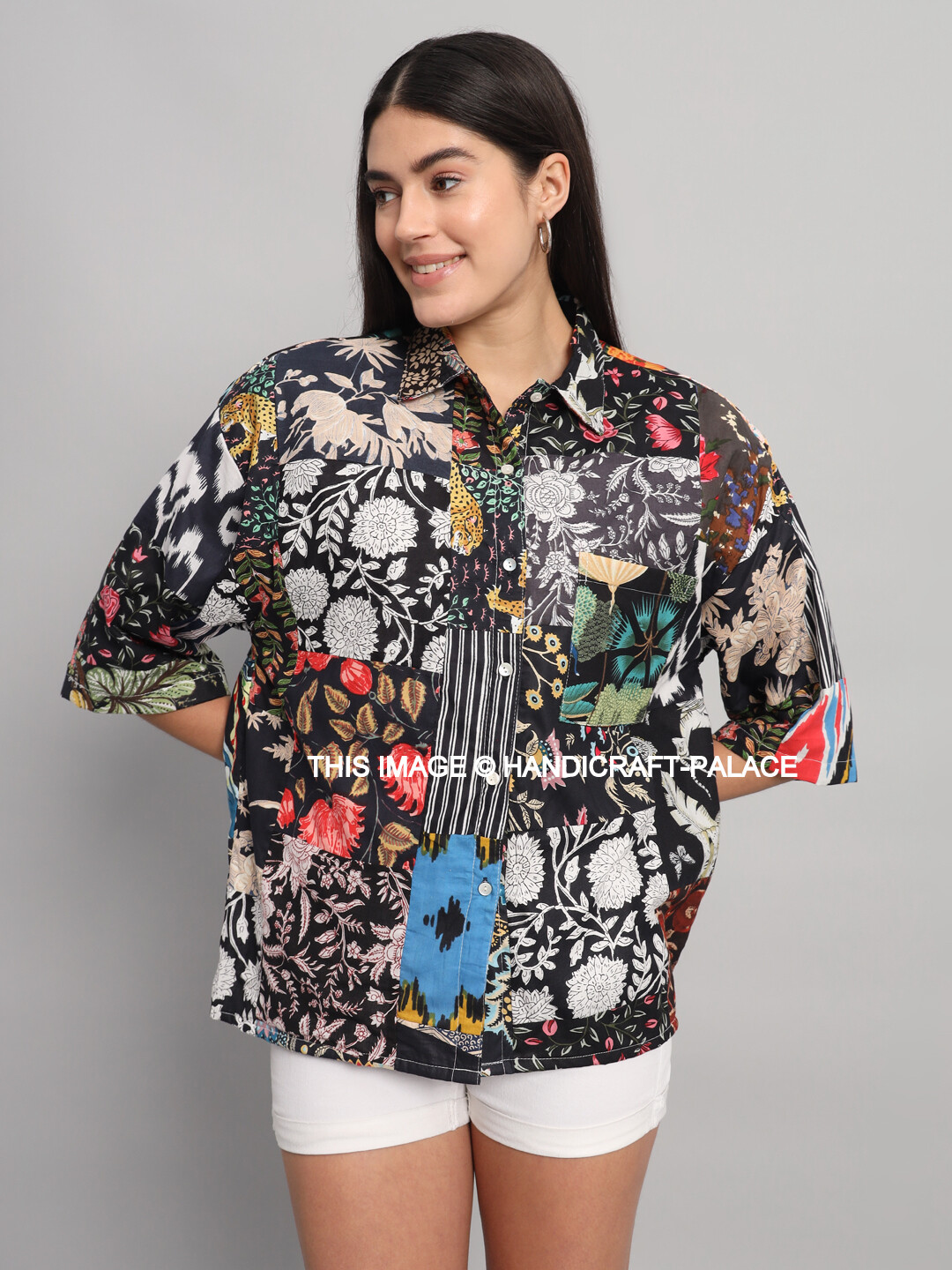 Nueva Camisa Bohemia Baggy De Parchwork 100% Algodón Para Festival