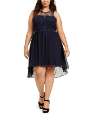 City Studio Womens Navy Sleeveless Above The Knee Hi-Lo Party Dress Plus 16W