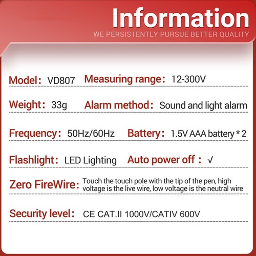 Tester Tensione AC Senza Contatto 12-300V Penna Rilevatore Elettrico Filo Breakpoint Finder - Foto 12 di 14
