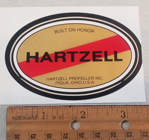 Hartzell Airplane Propeller Decal, Vintage Aviation 3 1/2 inch X 2 1/4 inch - Picture 3 of 3