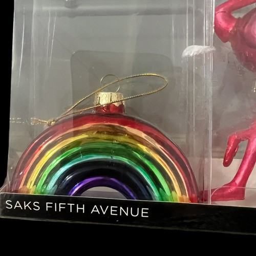 Saks Fifth Avenue Fantasy Ornament Set 3 Pc Flamingo Unicorn Rainbow Christmas - Picture 2 of 5