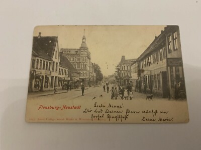 c.1900 Flensburg Neustadt Germany Postcard Street Scene