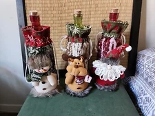 12-Reusable Fabric Christmas Wine Bottle Gift Bags/Drawstring 3D Santa & Friends