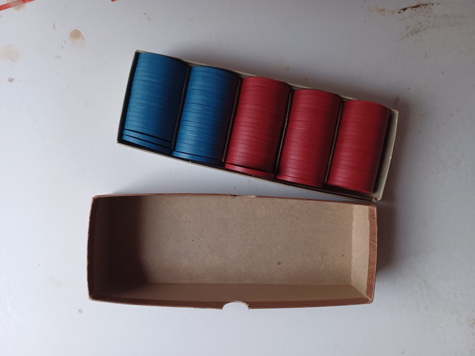 100 Lang's Blue & Red Non Duplicate Club Checks Poker Chips Las Vegas