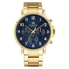 RELOJ TOMMY HILFIGER 1710384 DANIEL ESFERA AZUL PULSERA ORO CRONÓGRAFO PARA HOMBRES