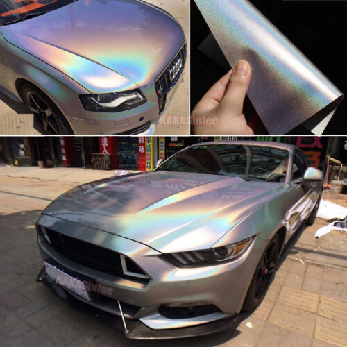 Car Iridescence Laser Holographic Chameleon Chrome Vinyl Wrap Sticker Silver CF - Picture 1 of 5