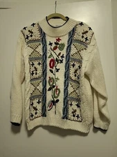 Vintage Margules Women's Floral Embroidered  Knit Sweater Med Grandma Core