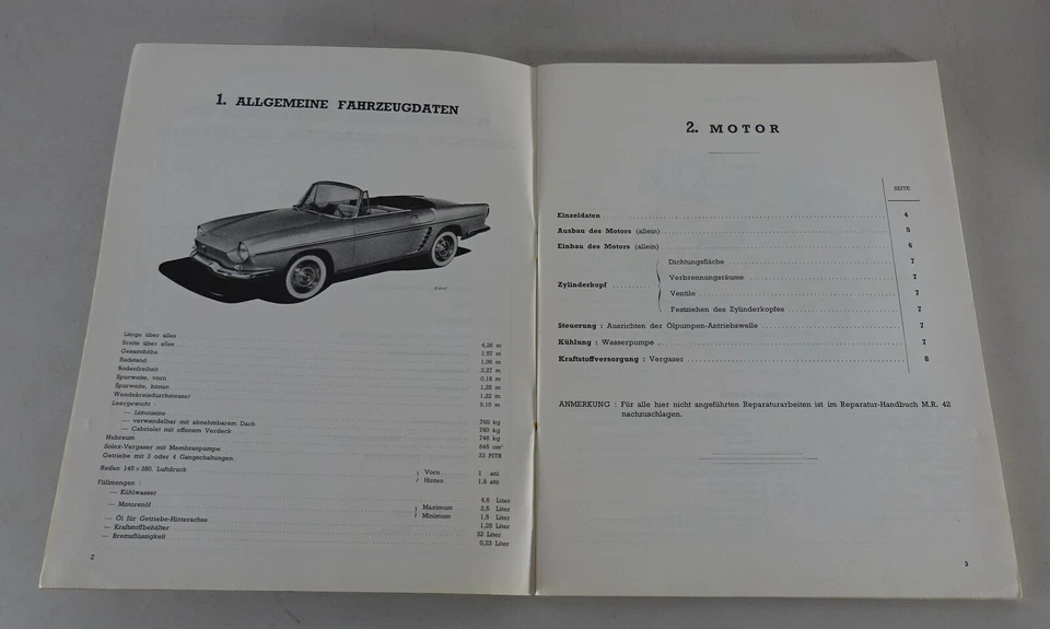 Manual De Taller Renault R. 1092 Caravelle / Floride Cabrio / Coupé 1959-1961 - Imagen 3 de 4