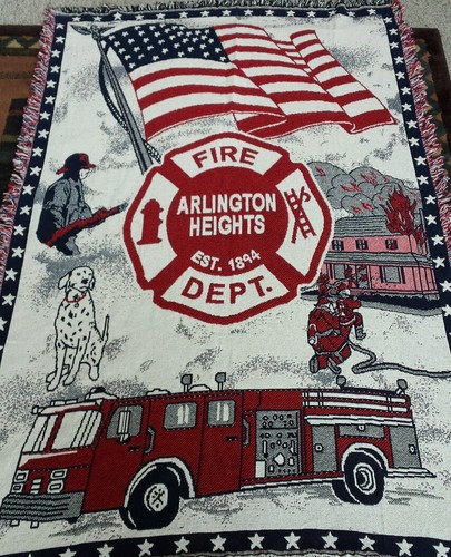 Chicago Arlington Heights Fire Dept Heavy Knit Blanket Firefighter Wall Hanging - Picture 3 of 8