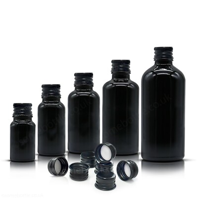 Schwarze Glasflasche mit schwarzem Aluminium Schraubverschluss 18 mm Hals GL18 DIN18