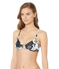 Seafolly L37938 Black Summer of Love Ring Front Bralette Swim Top Size US 4