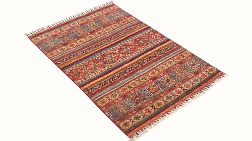 Afghan Ziegler Khorjin Teppich 80x120 Handgeknüpft Rot Streifen Orient w - Picture 3 of 8