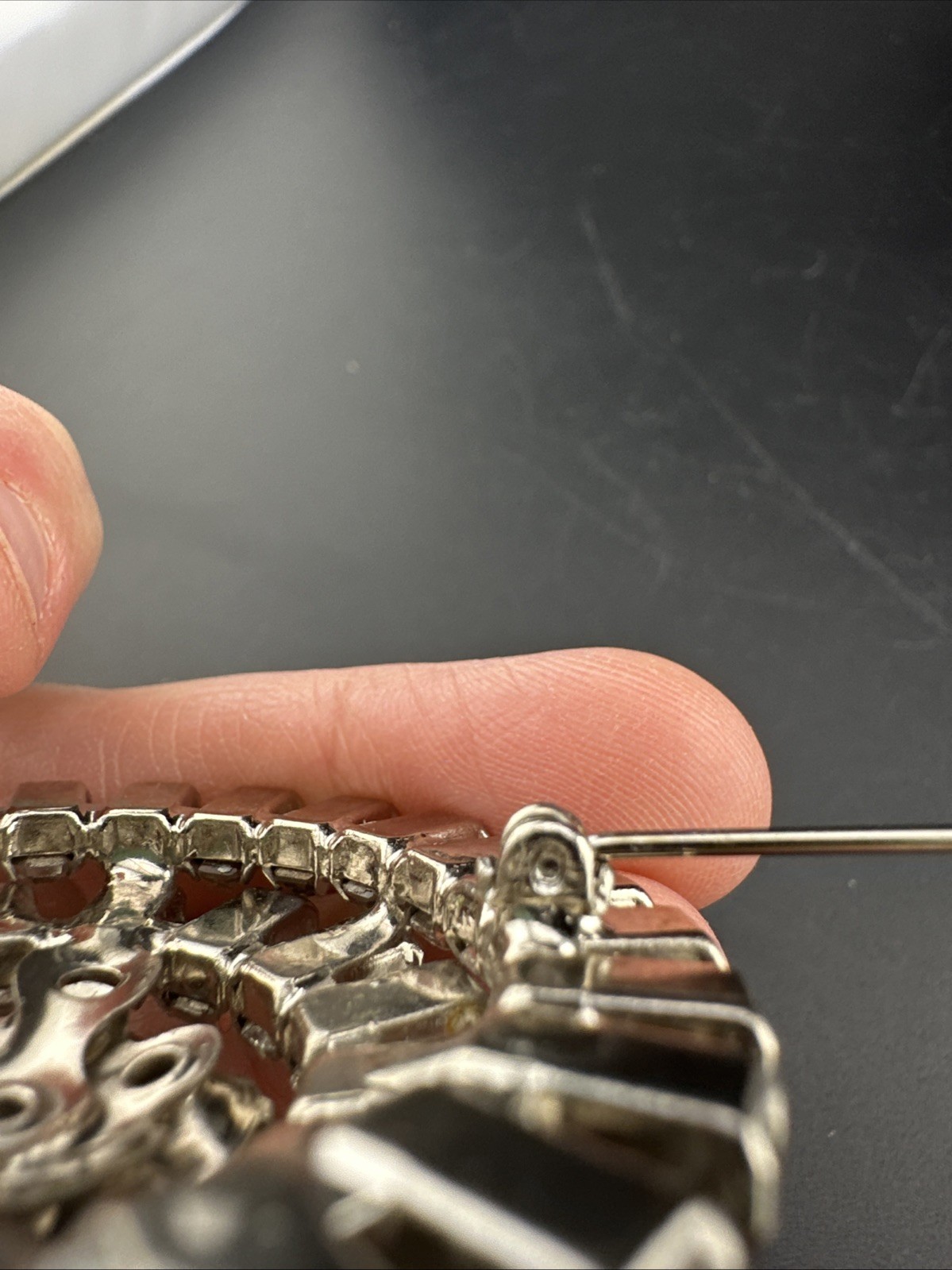 Unsigned Clear Emerald Rhinestone Layered Round R… - image 12