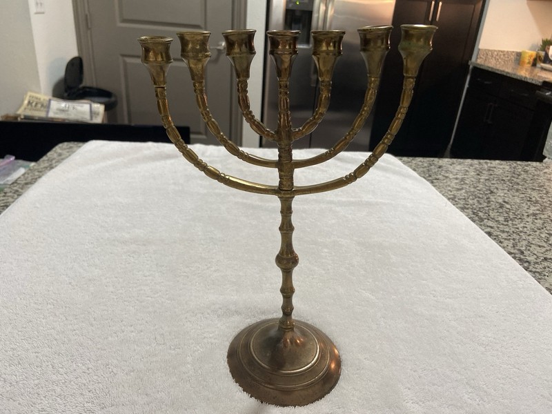 Vintage Solid Brass 7 Branch Menorah Candle Holder Adjustable