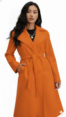 Orange Casual Handmade Women Coat Genuine Leather Stylish Lambskin Party Trench