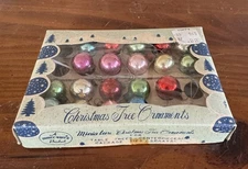 Vintage Mini Glass Christmas Ornaments Boxed Set Shiny Brite Style Heavy Glass