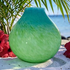 Heavy 5lb Italian Art Glass Vase 9" Blue Green Sommerso Style MCM Italy Vtg