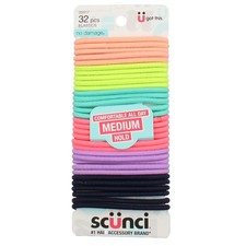 3 Pack Scunci No Damage Medium Hold Hair Elastics, Assorted, 32 Ct