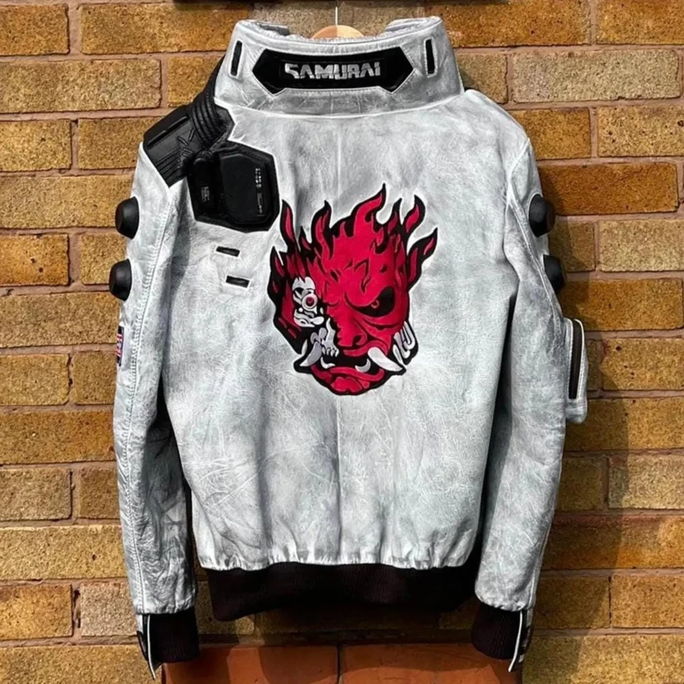 Chaqueta con cuello LED para juegos Disfraz de Halloween Hecho a mano Cuero Ropa de calle Cyberpunk Foto 2 de 4