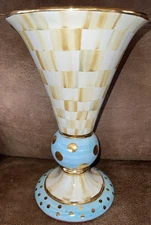 NEW! MACKENZIE CHILDS LARGE PARCHMENT CHECK TRUMPET VASE ~ RARE~