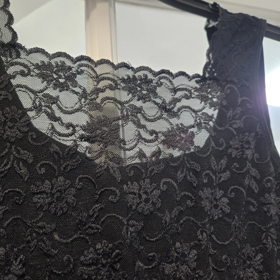 Sombra de ojos para mujer Battenburg encaje sin mangas negra talla pequeña años 90 blusa ropa de trabajo Foto 3 de 4