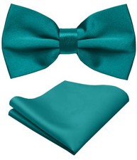 Bow Ties for Men - Mens Solid Color Formal Pre Tied Bowtie and Pocket Teal