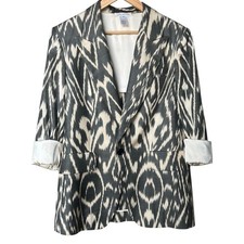 Oscar De La Renta SS19 Runway Ikat Print Caftan Silk Blend Blazer Size 10