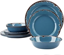 12 Piece Melamine Dinnerware Set Blue