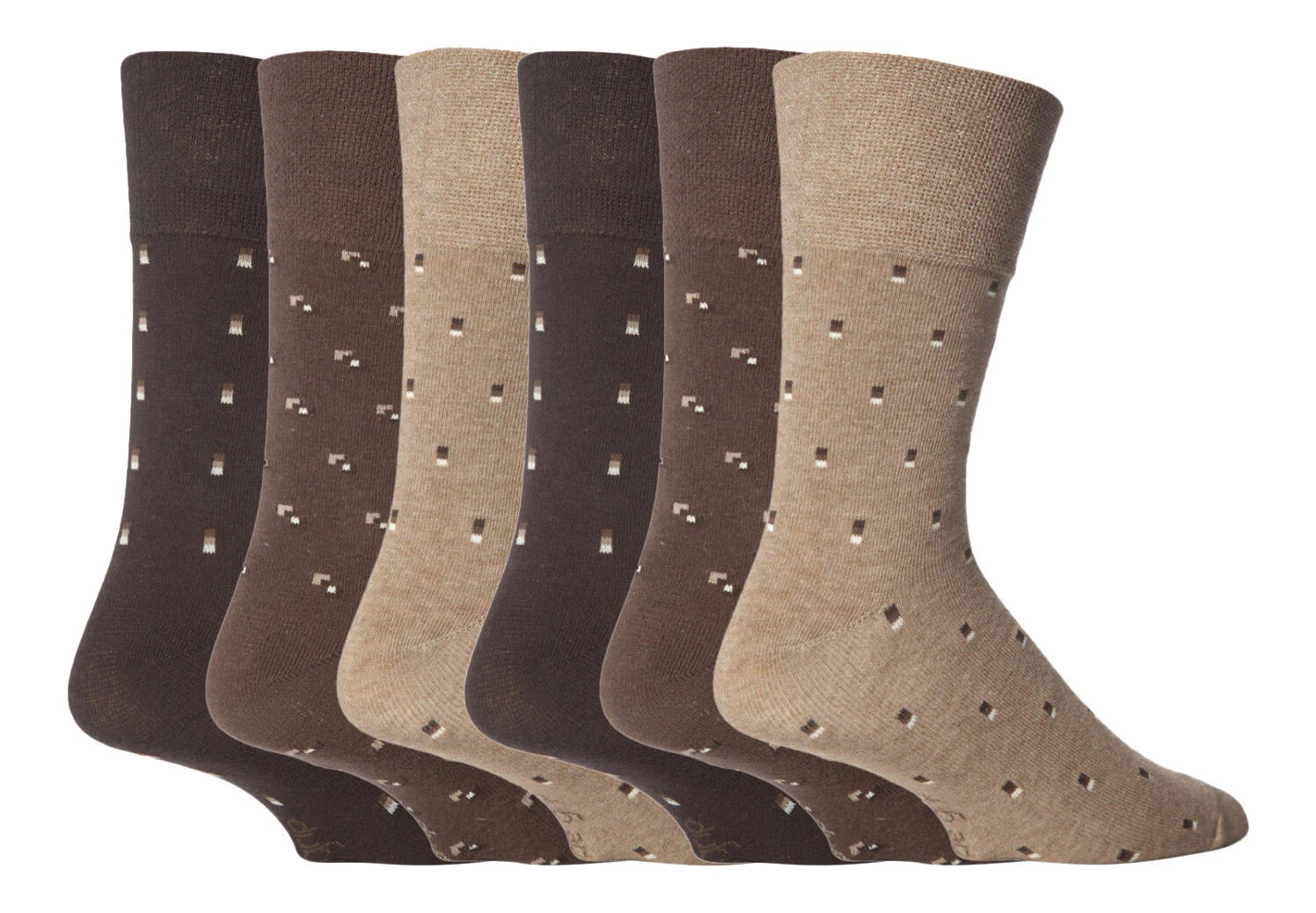 6 Pairs Mens Sockshop Gentle Grip Cotton Socks RG20 brown 6-11 uk, 39-45 eur