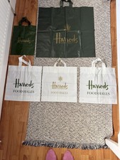5x Vintage Original Harrods Plastic Carrier Bags 2x Green 3x White Exc Cond 