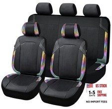 Synthetic Leather Car Seat Covers Low Bucket -- Full Set Black Rainbow Color
