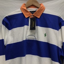 NWT Polo Ralph Lauren Striped Rugby Polo Shirt Blue White Orange L
