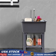 30.11" H Utility Sink Laundry Tub Freestanding with 360  Stainless Steel Faucet
