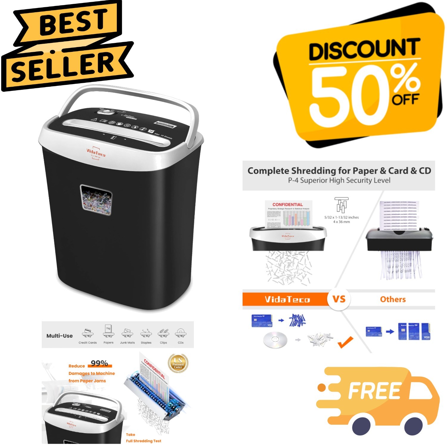 Heavy Duty 10-Sheet Cross-Cut Paper Shredder with Jam-Proof 