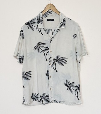 AllSaints Herren OFFSHORE Hawaiihemd MEDIUM Weiß Palme Strand Kurzarm