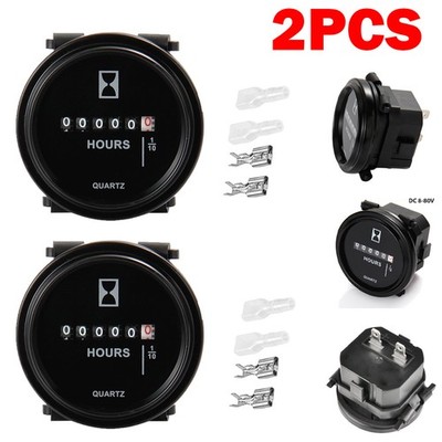 2pack Mechanical Hour Meter Gauge Professional Engine Hourmeter DC6-80V for Boat