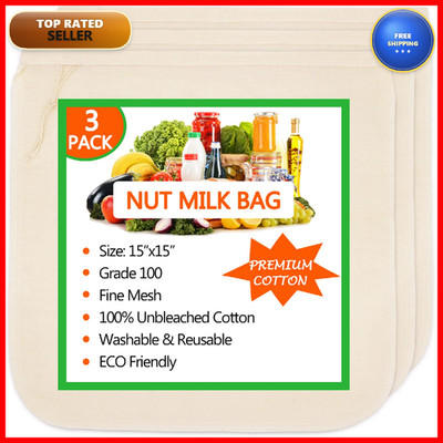 Huppar 3 Pack Nut Milk Bag 15X15 Cheesecloth Bags For Straining Reusable 100