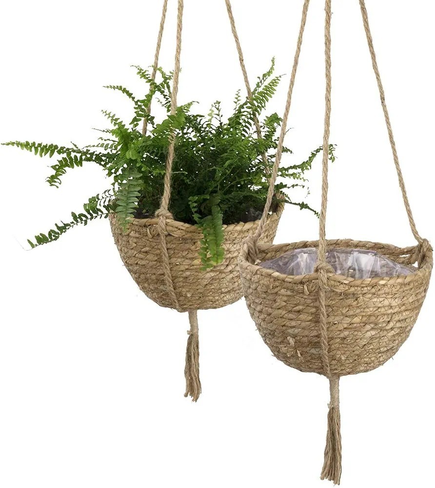 Natural Hanging Seagrass Plant Baskets Dural Layer Flower Planting Basket Pack 2