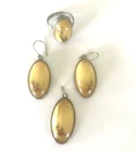 3 Pc Vintage Resin & Hand Painted Flowers In Sterling Silver - ER, Pend, Ring
