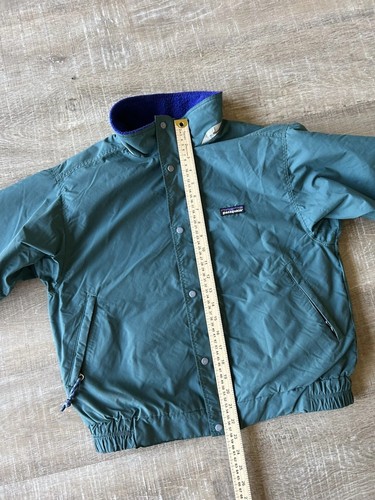 Vintage Patagonia Jacket Kids 12 Green Zip Bomber Fleece Lined coat Retro y2k - Picture 8 of 17