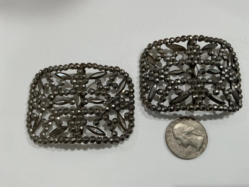 Antique M.G. signed France rivited cut steel shoe buckles - Image 3 of 4