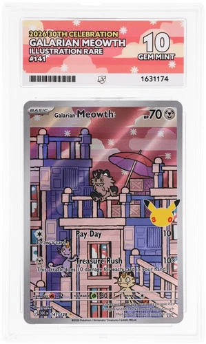 ACE 10 Galarian Meowth 141/128 30th Celebration Pokemon Gem Mint
