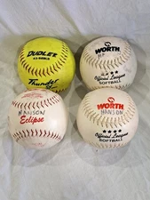 Lot of 4 Worth Official League & Dudley Thunder SX Softballs - Preowned