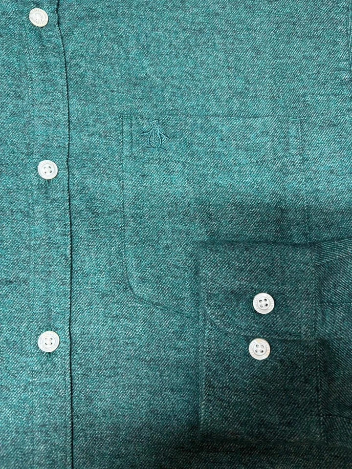 Penguin Mens Button Front Long Sleeve Cotton Polyester Green Logo Shirt Medium M - Image 2 of 4
