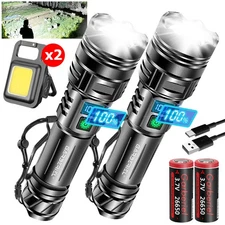 1-2Pack Rechargeable 5000000lm LED Tactical Flashlight Super Bright Flashlights