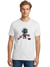 Robot-Donuts Mens Graphic Tee, 100% Cotton, Casual Summer Wear