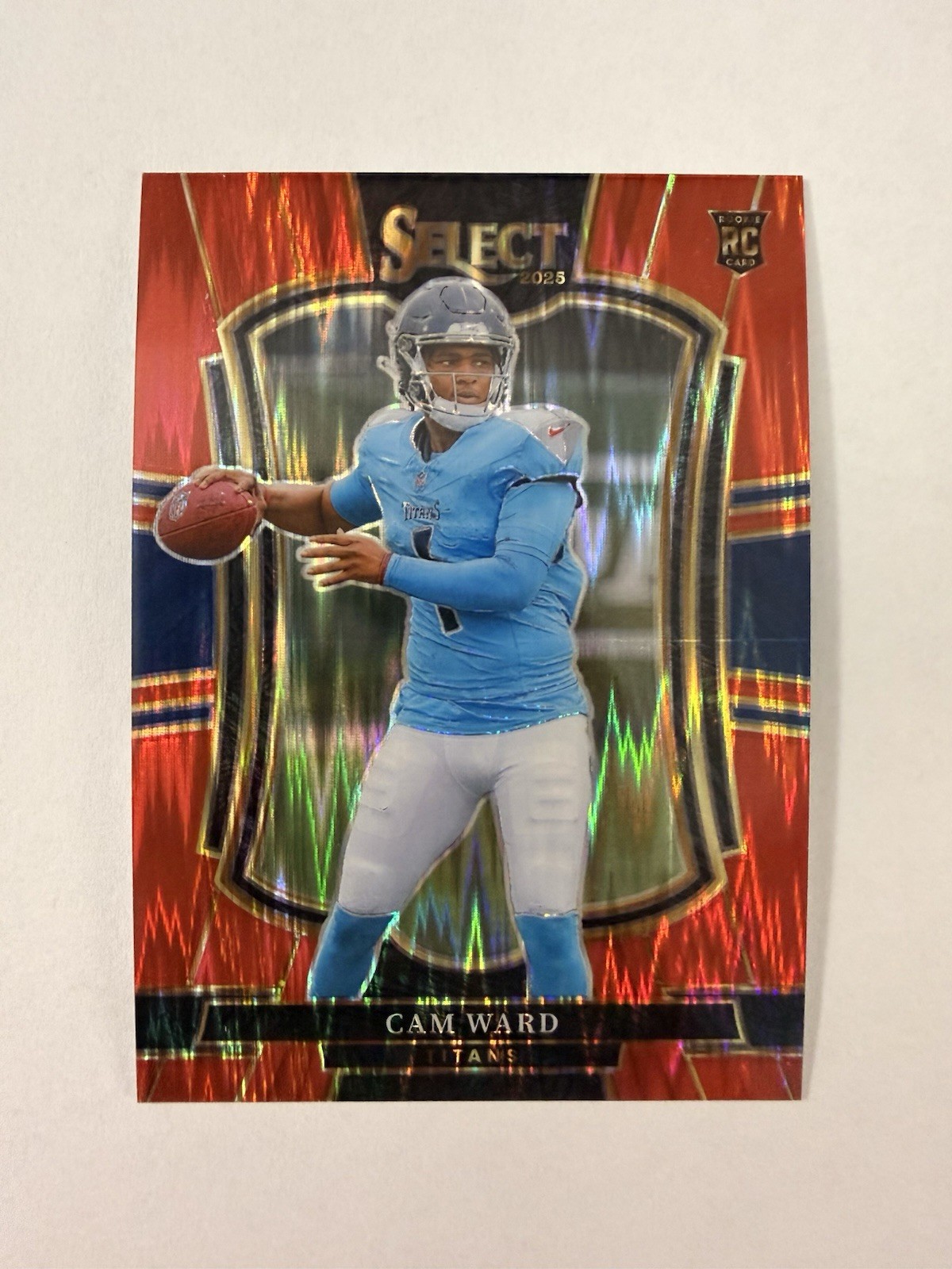 Cam Ward #126 (RC) /249 - Red Shock Prizm - 2025 Panini Select Football - Titans